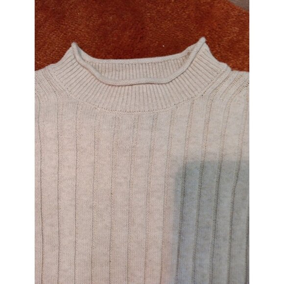 ABERCROMBIE & FITCH 90's OATMEAL BEIGE CROPPED ROLL NECK SWEATER CABLE KNIT S - Picture 2 of 8